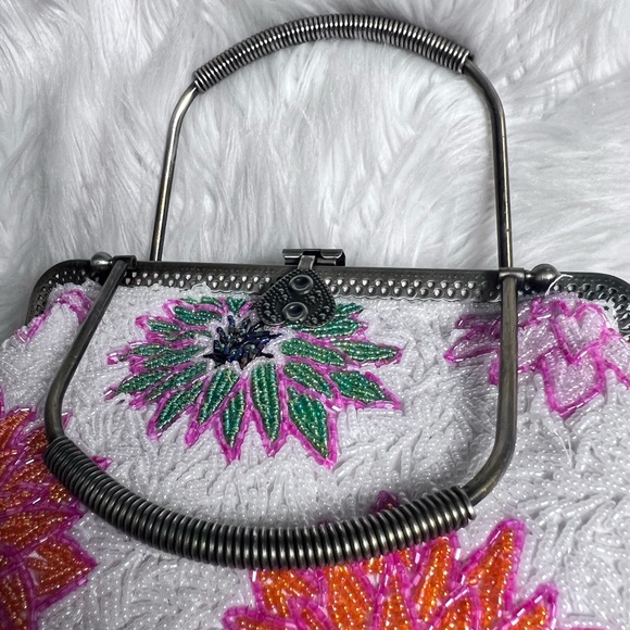 Floral Beaded Clutch with Silver Handle - Picture 2 of 9